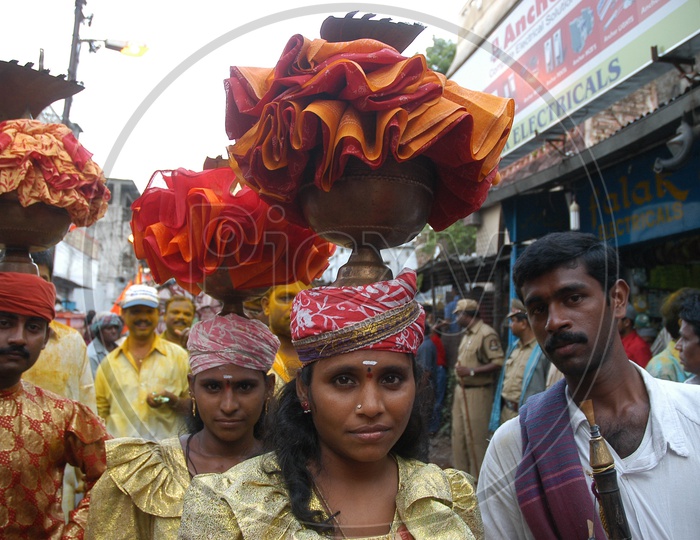 Costumed woman during Bonalu festival