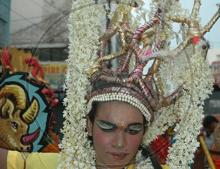 A Costumed man during bonalu festival