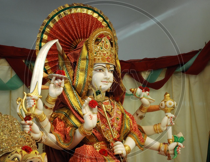 A decorated Hindu Goddess statue