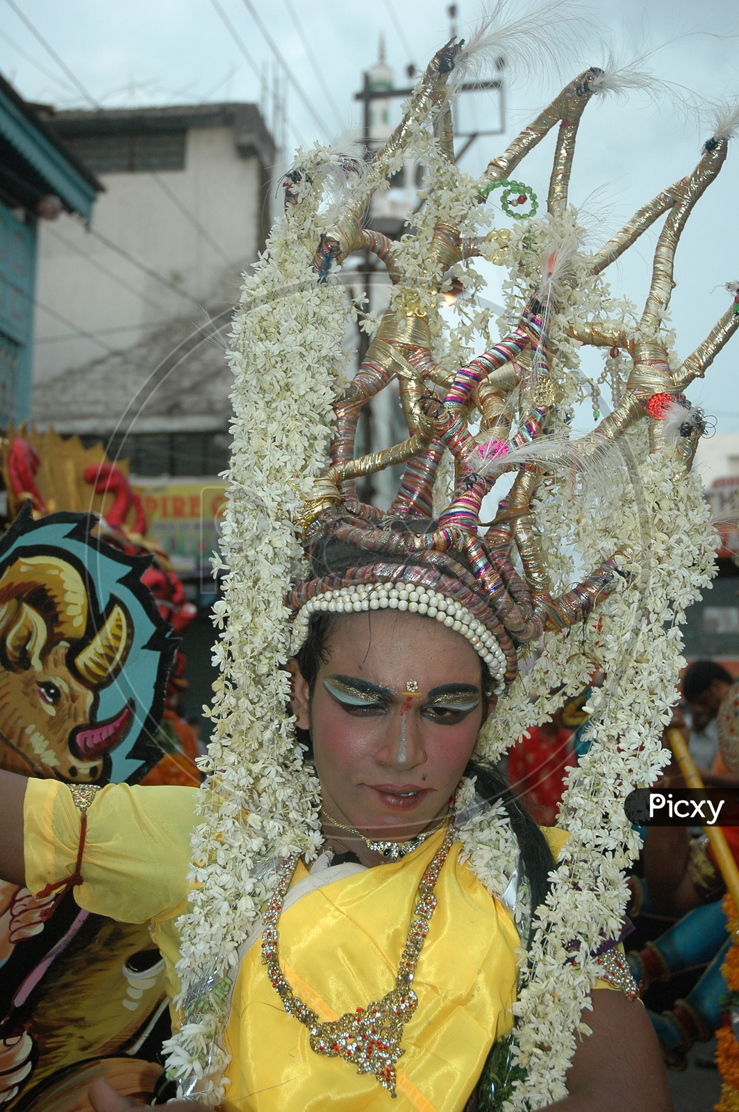 A Costumed man during bonalu festival