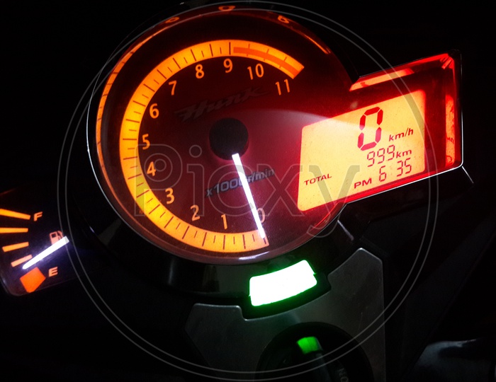Orange speedometer at 999