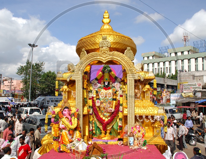 Decorated Hindu God Statue during worship