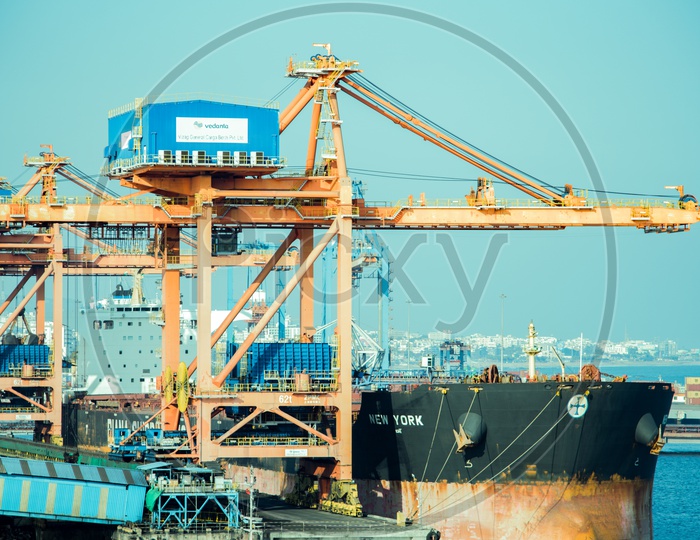 Heavy Machinery Cranes Working At Ports