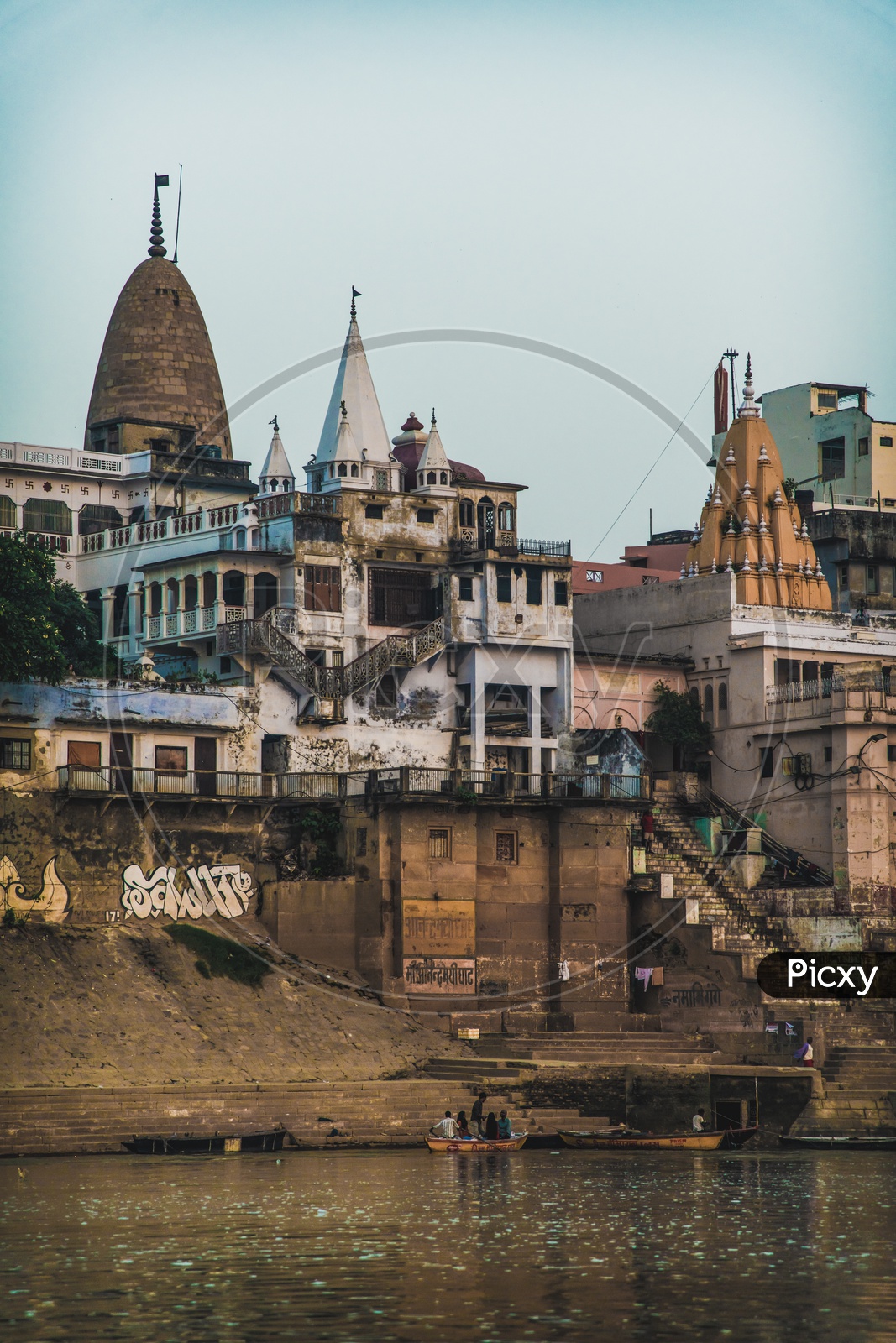 Hindu Temples On The Bank Of The River Ganga In Varanasi