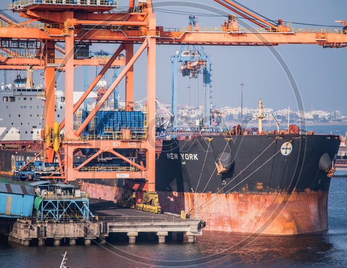 Heavy Cranes Loading The Cargo ships