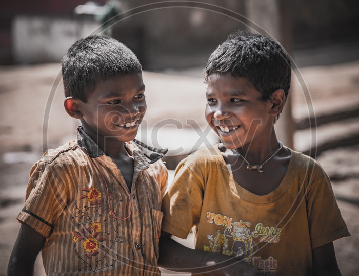 Happy Indian Young Boys in  Tribal Village