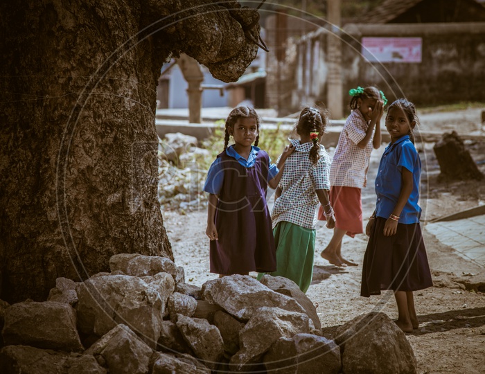 School Girls  Playing In a tribal Village