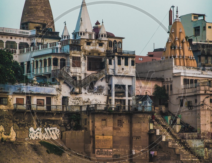 Hindu Temples On The Bank Of The River Ganga In Varanasi