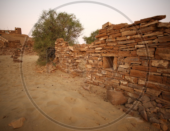 wall built with rocks at Kuldhara Abandoned Village