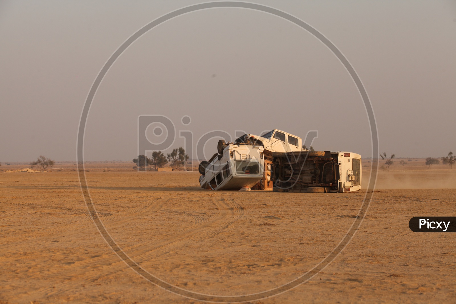 vehicles crash in the desert