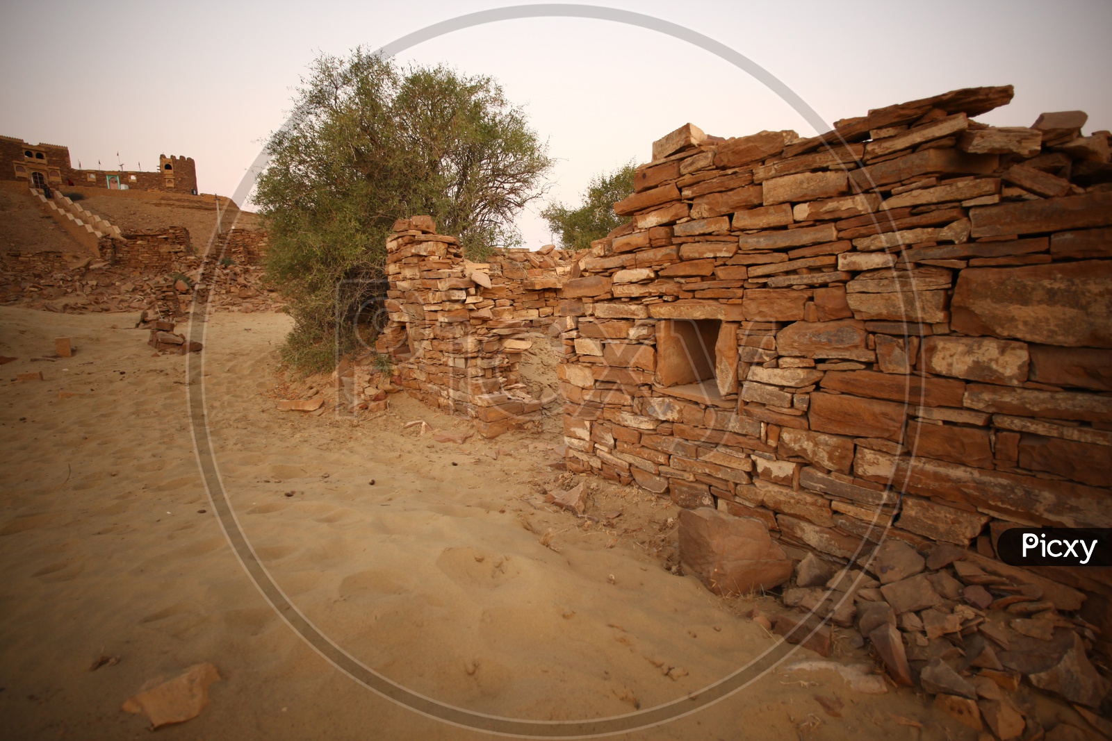 wall built with rocks at Kuldhara Abandoned Village