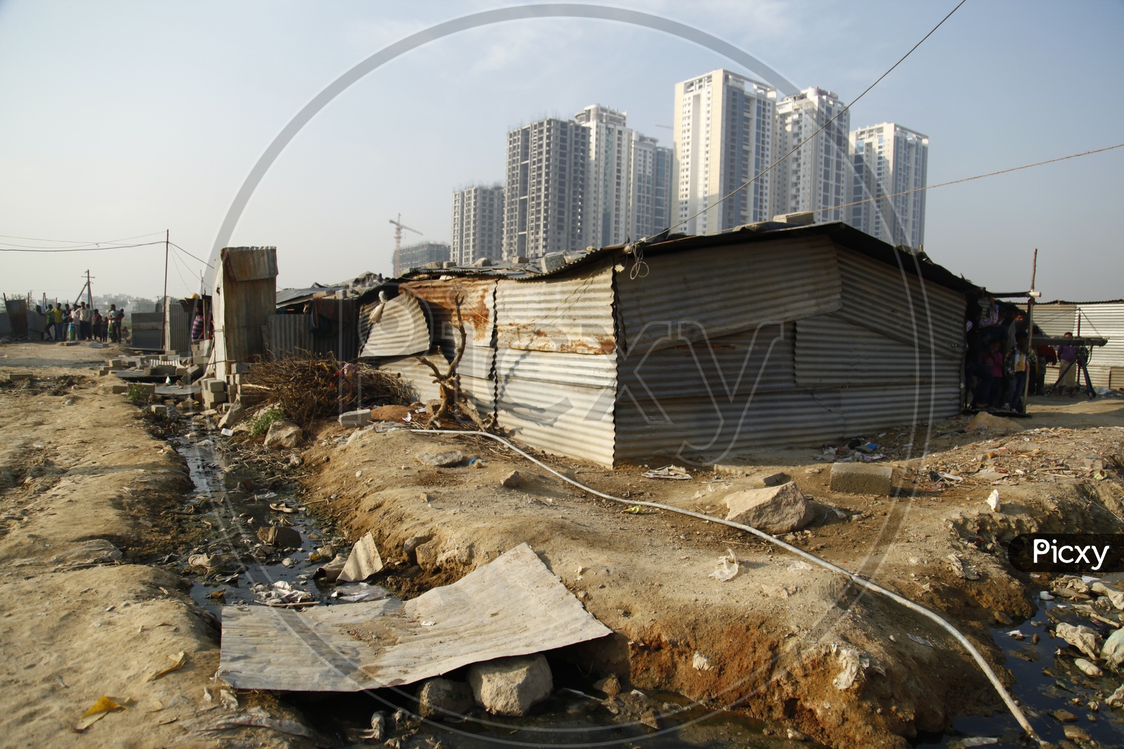 Slum area alongside the High rise buildings