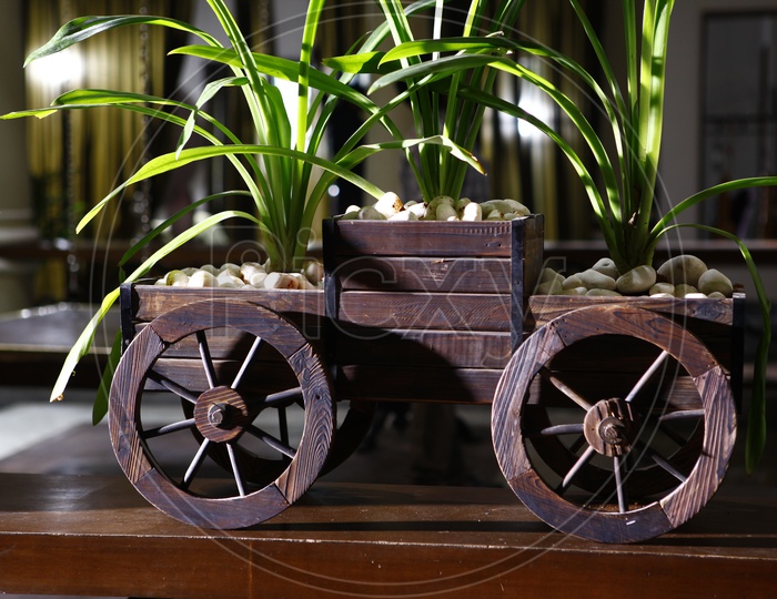 Wooden wagon plant pot