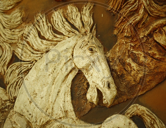 Horse carving on the wood