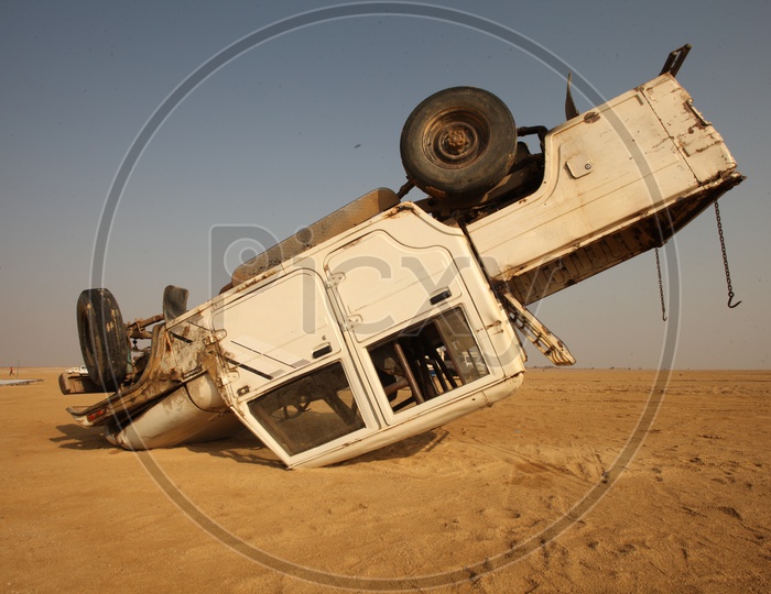 Car accident in desert