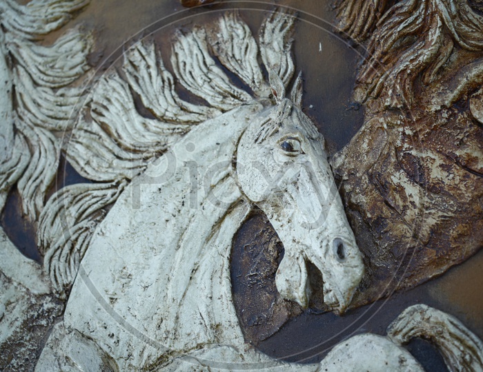 Horse carving on the wood