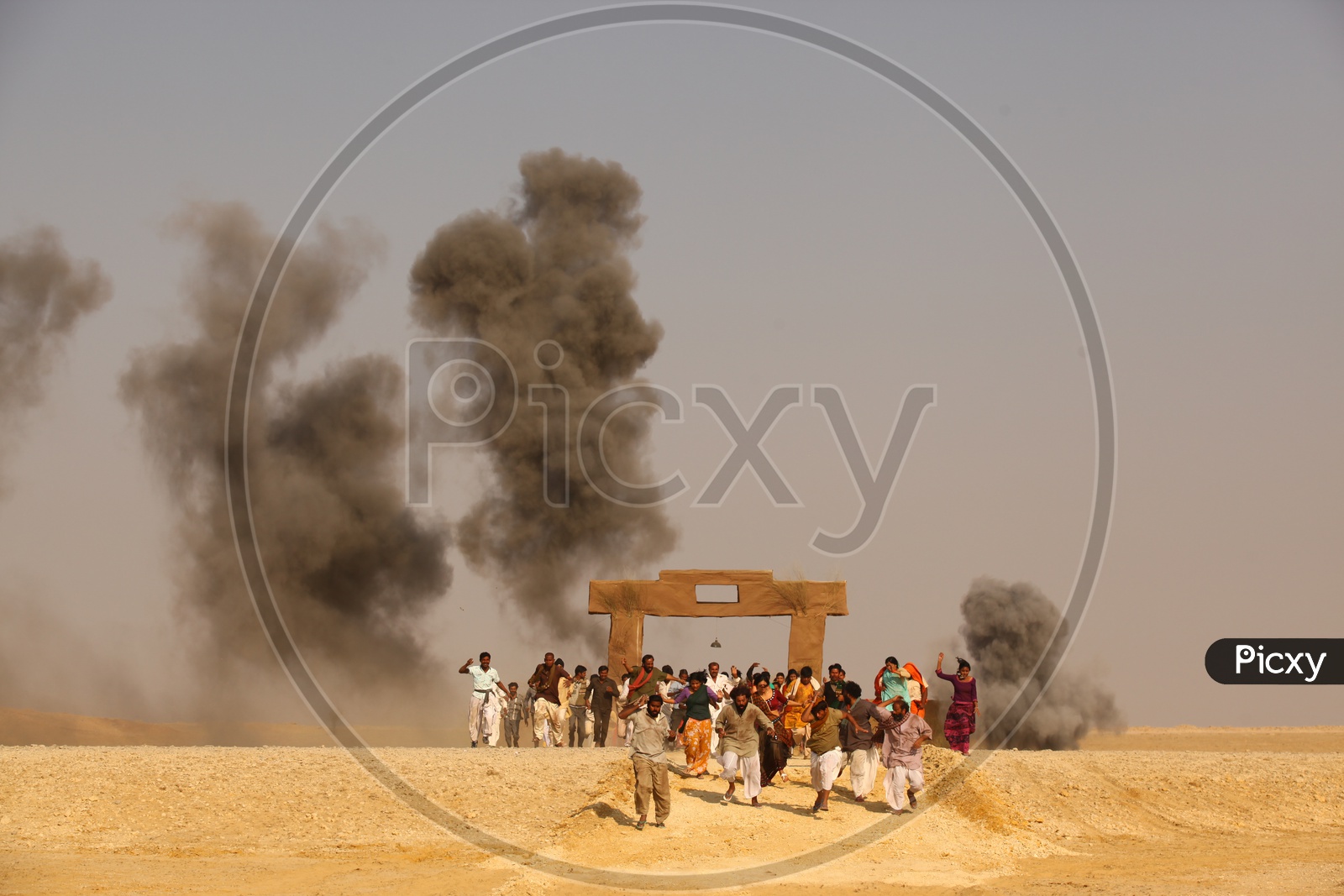 people running in the desert