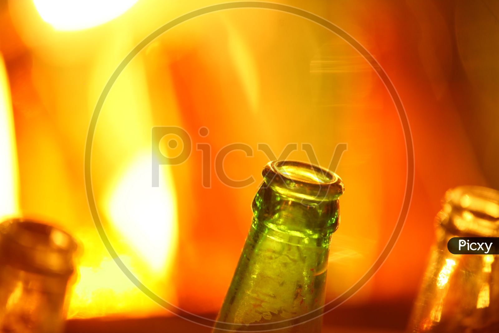 Image Of Close Up Of An Empty Glass Bottle With Bokeh Background