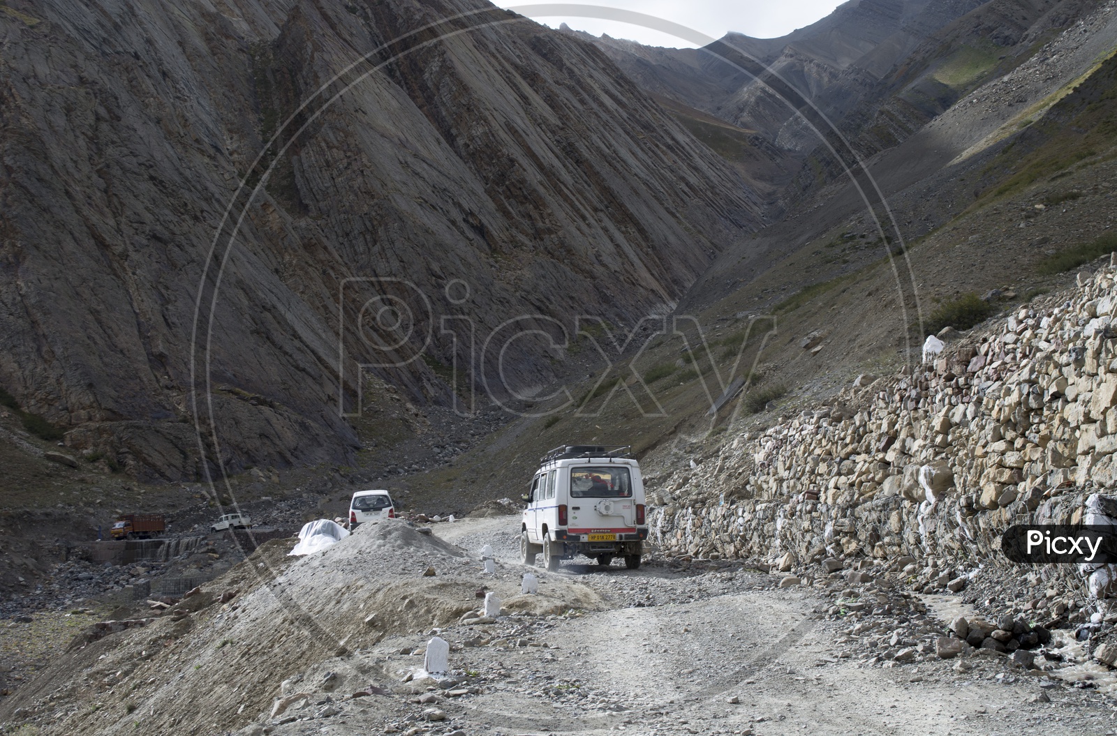 Transport Vehicles on the  Mud Roads in Ladakh