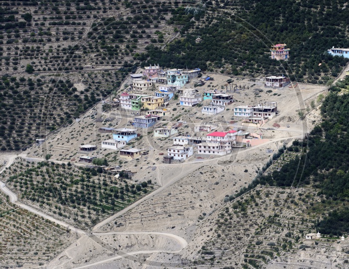 Aerial View Of Villages on The Terrains Of Leh