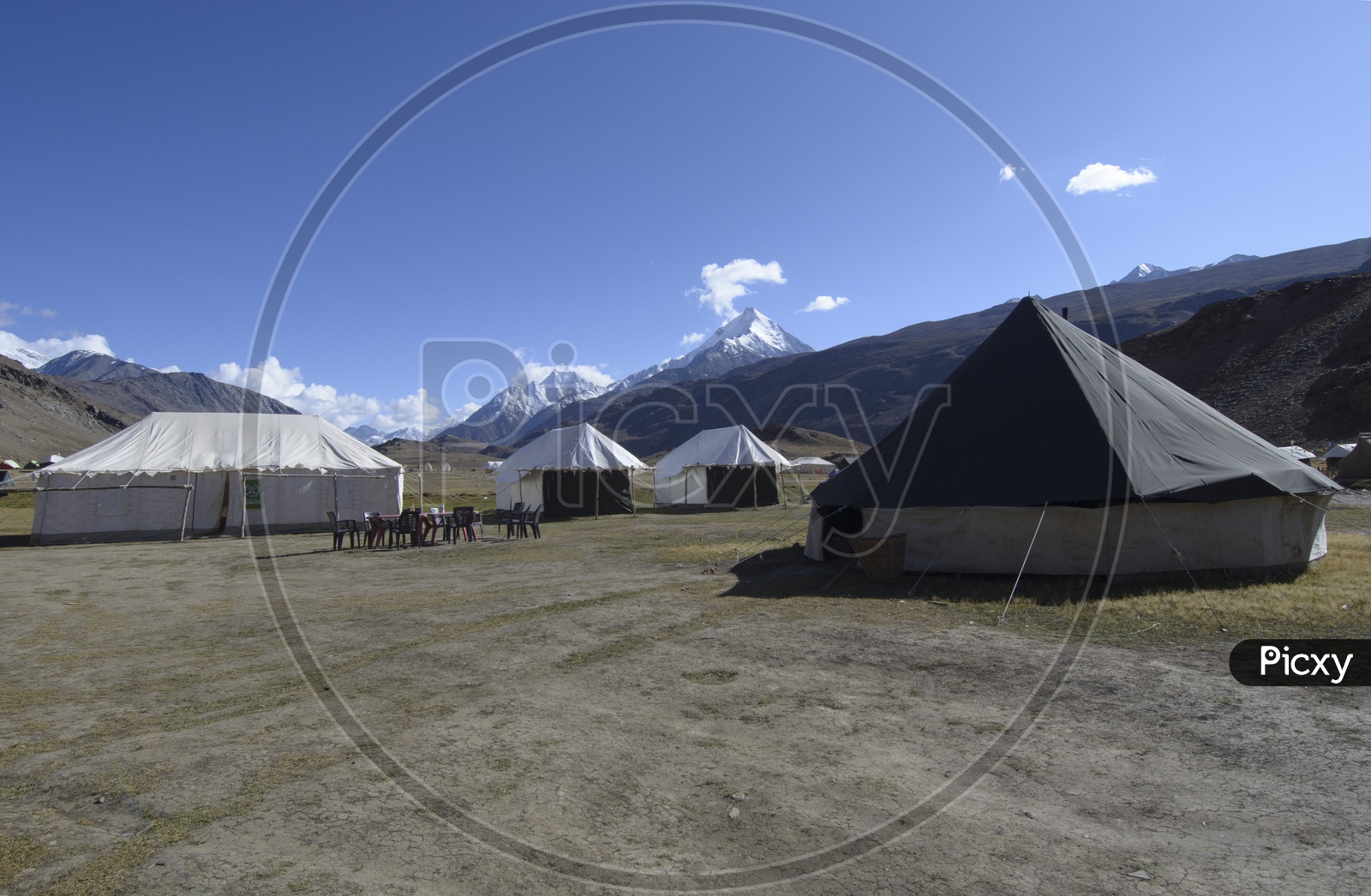 Tents Or Camps or Shelters Arranged  With Snow Capped Mountain Views For Tourists in Ladakh