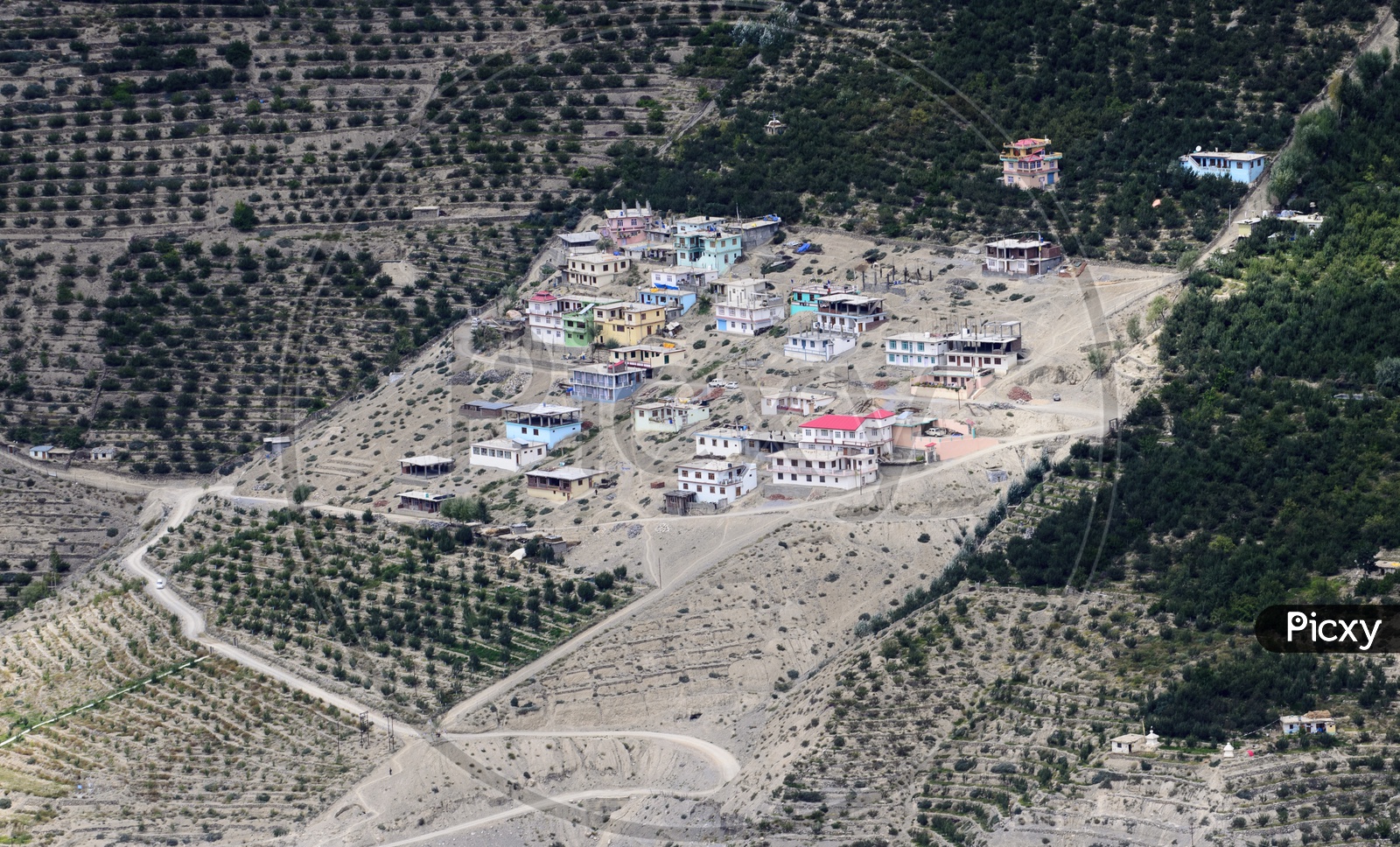 Aerial View Of Villages on The Terrains Of Leh