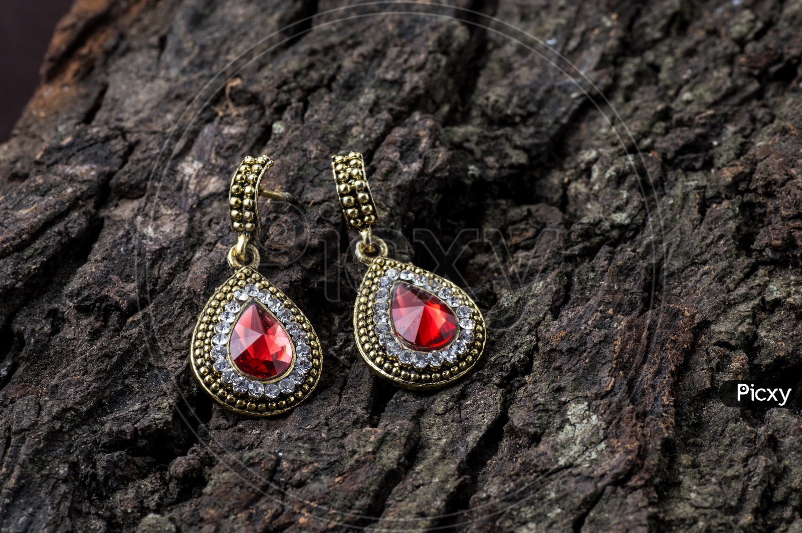 Pair of antique gold plated red stone drop Earrings