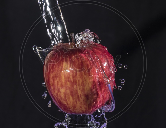 apple with water splash