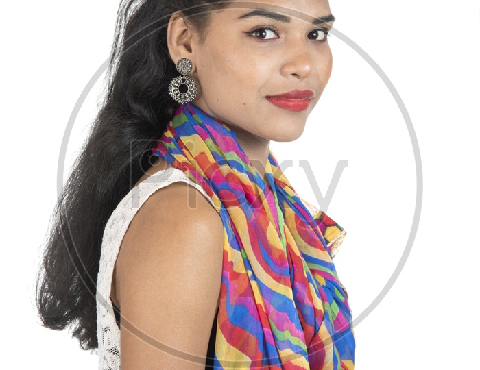 A Happy Young Indian Girl With A Smiling Face over a White Background