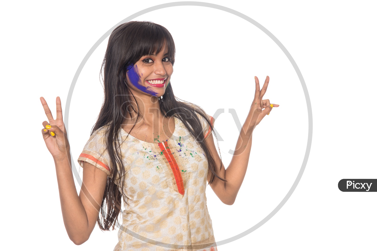 A Happy Young Indian Girl Having Fun on Occasion Of Holi , Festival Of Colors