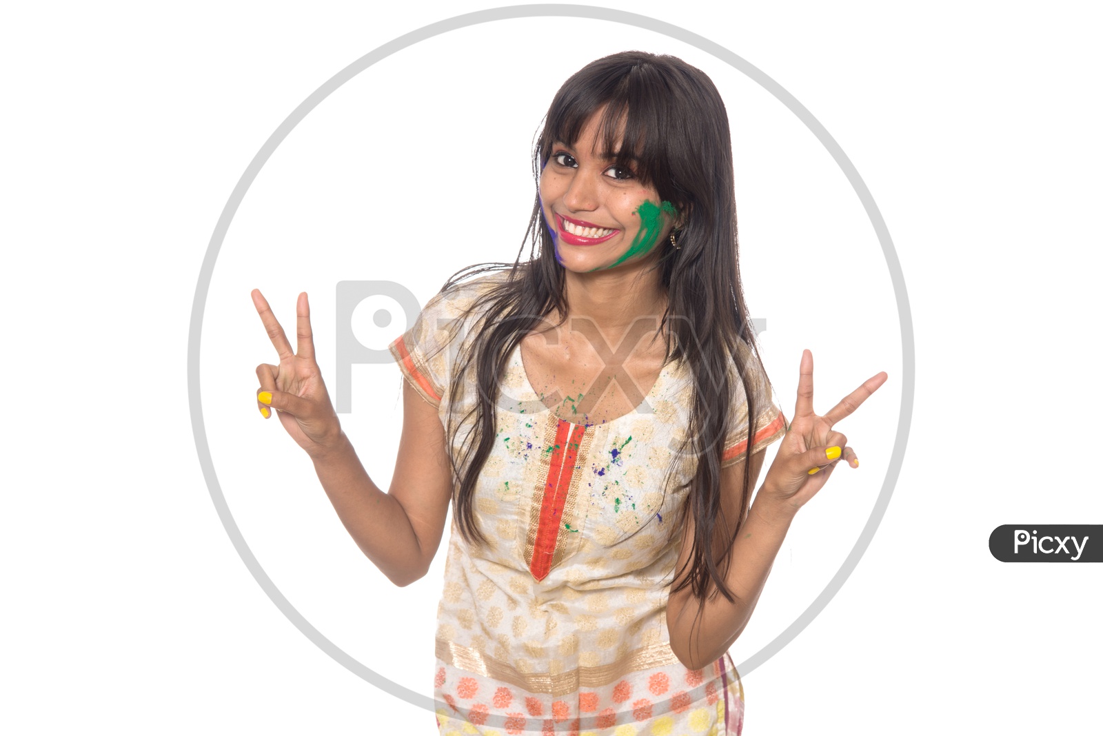 A Happy Young Indian Girl Having Fun on Occasion Of Holi , Festival Of Colors