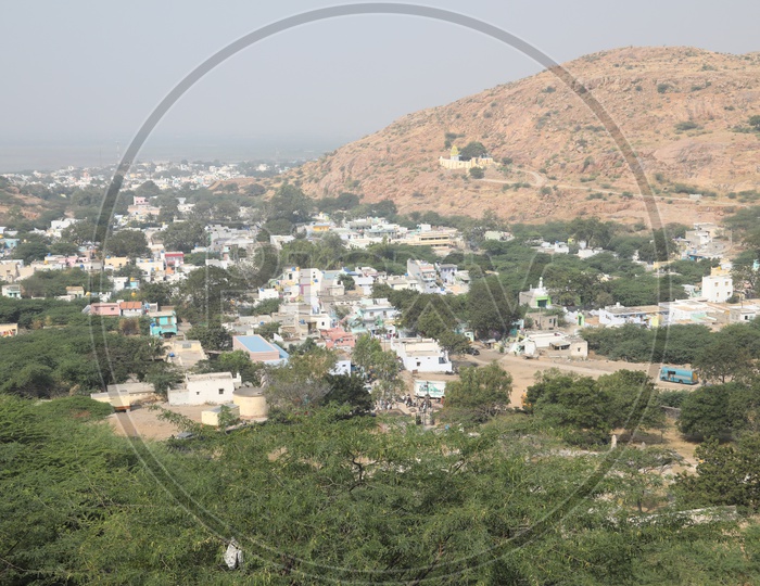 Aerial view of anantapur city with mountains