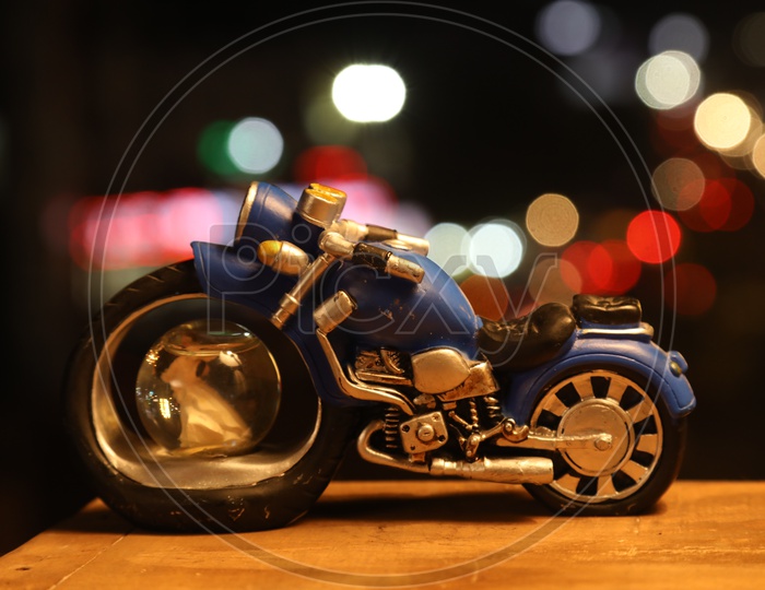 bike toy with bokeh background