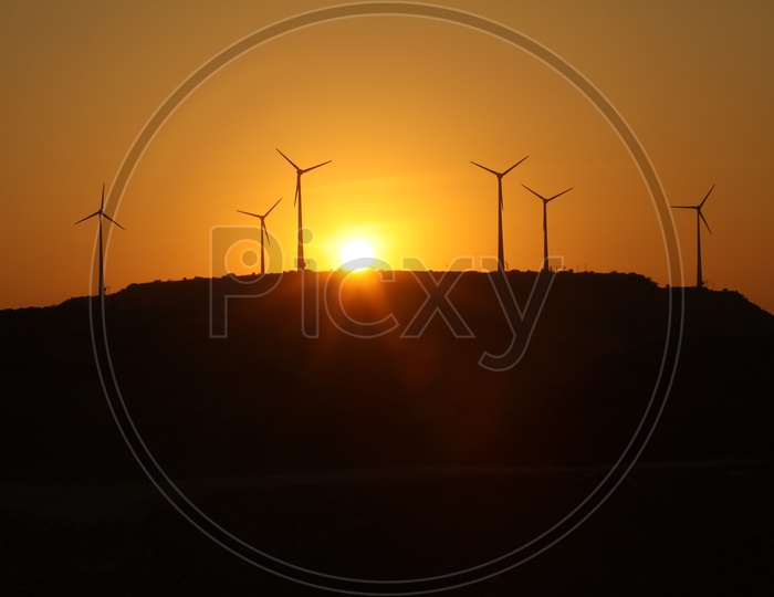 Windmills during sunset