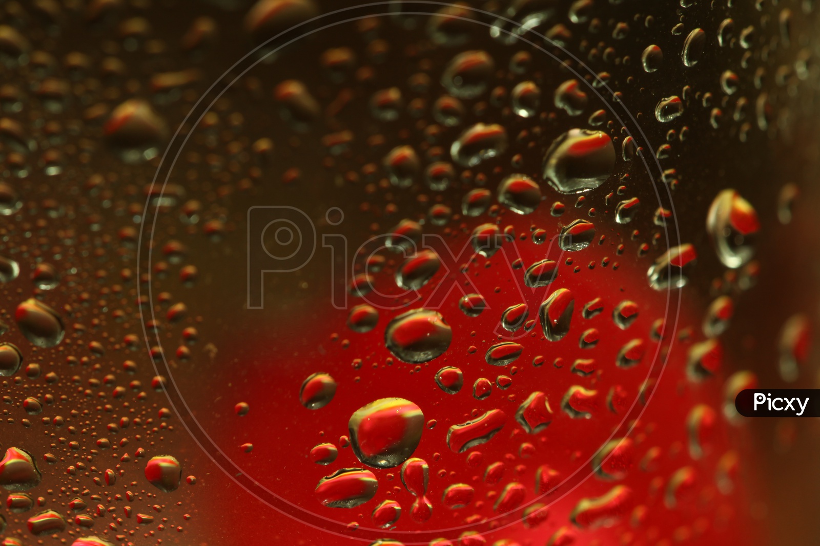 Water droplets red abstract background