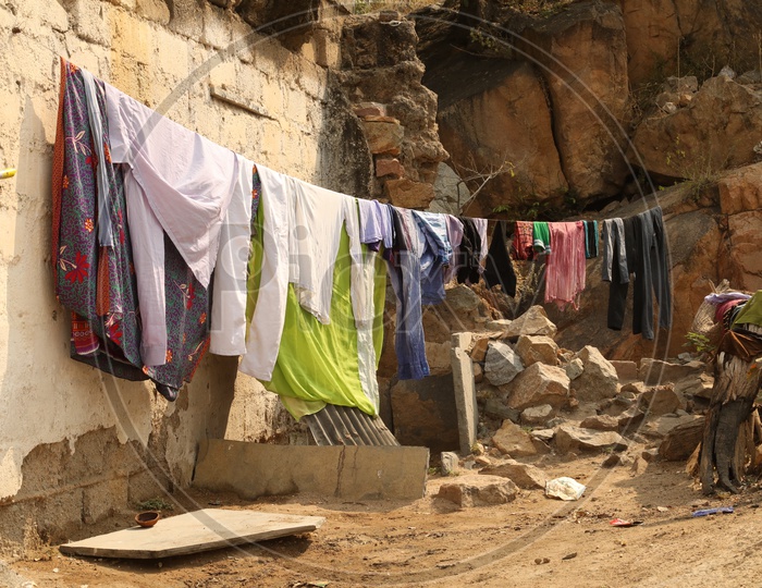Clothes Drying on String in Open Area