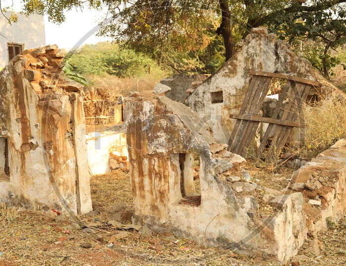 An abandoned old house walls in an Indian village