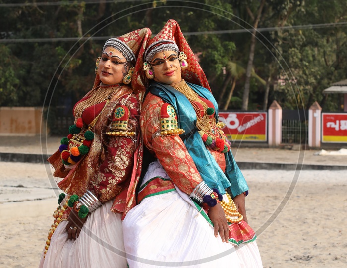 Kathakali Dancers Posing To a Photo