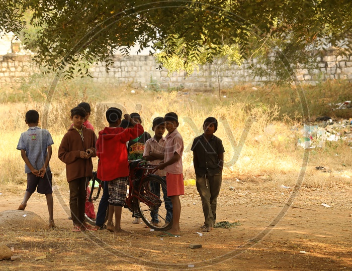 Kids playing under the tree in the play ground