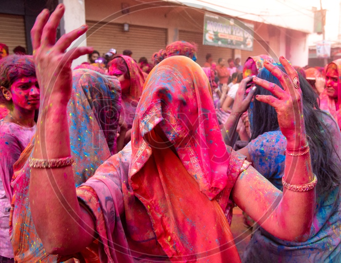 Marwari or Marwadi women celebrate Holi in Hyderabad on 21st March 2019