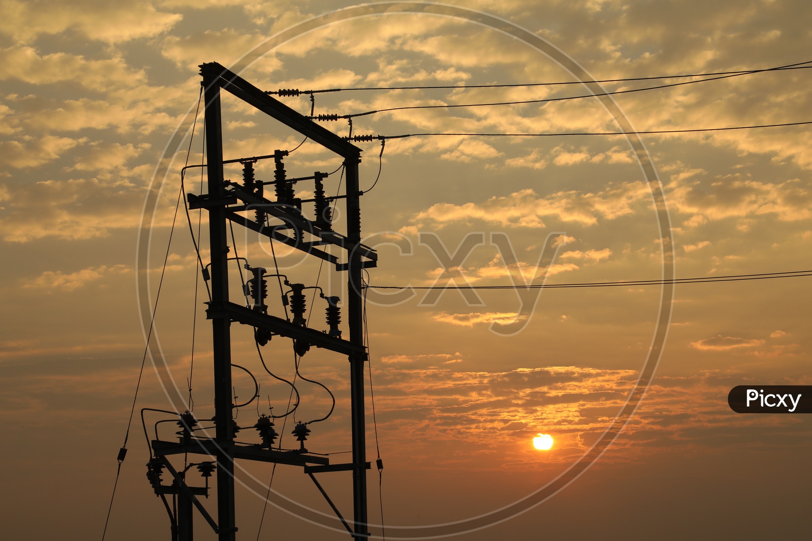 Silhouette of the electricity power line sunset