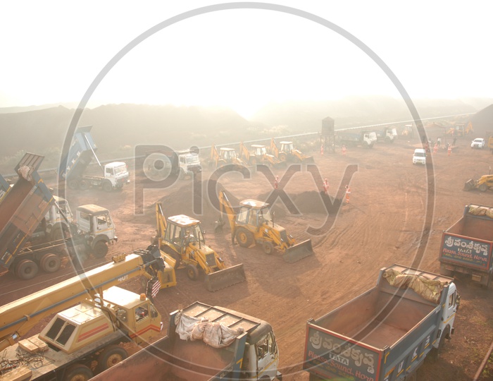 Lorries And Earth Movers In  Mining Area