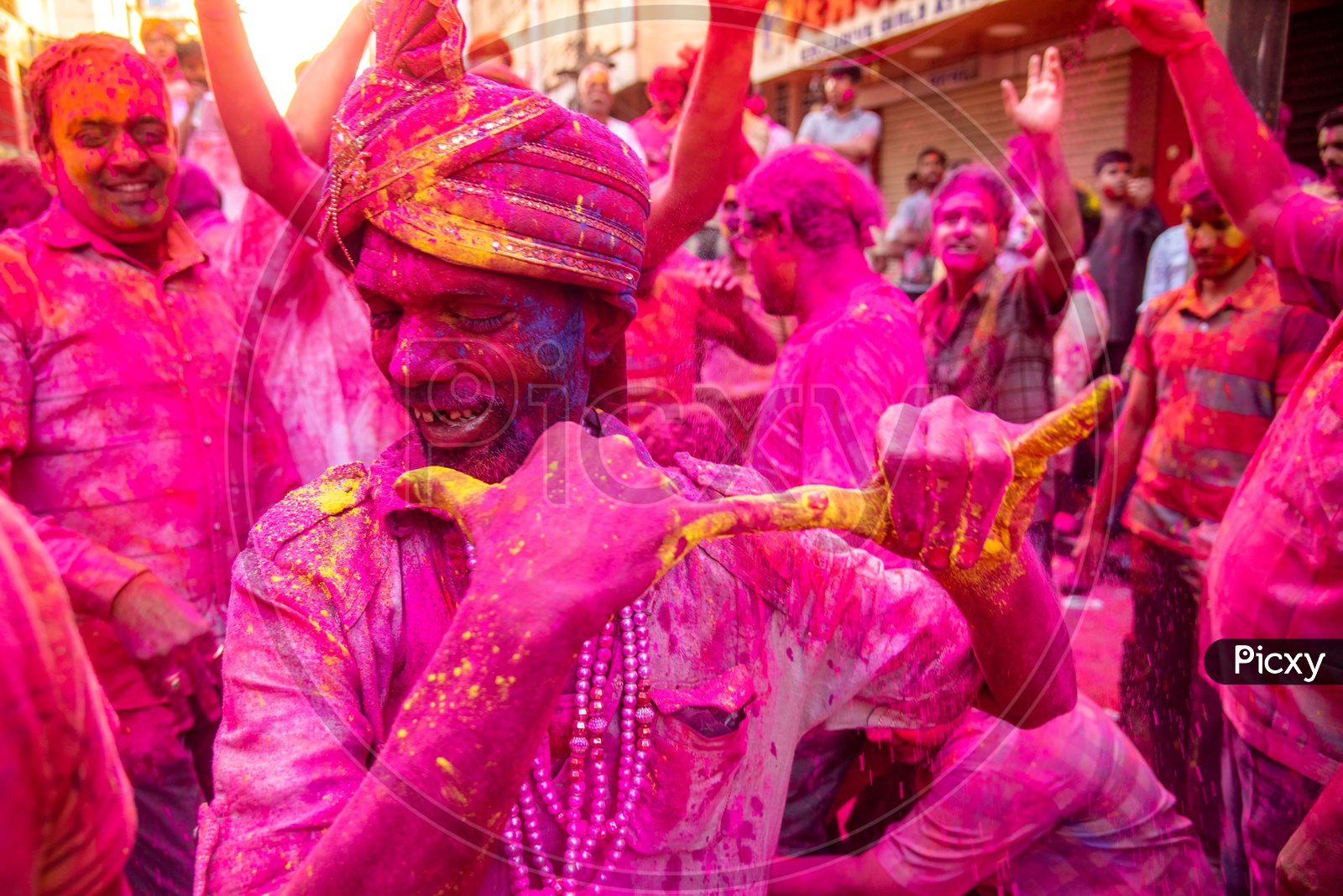 Marwari or Marwadi men celebrate Holi in Hyderabad on 21st March 2019