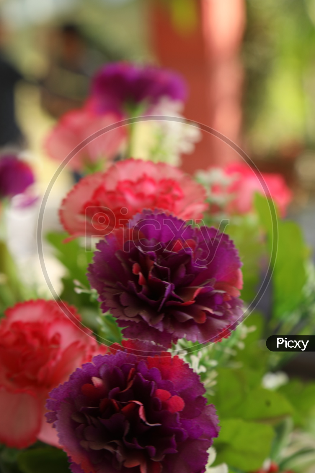Colourful artificial flowers
