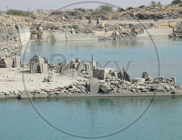 Water Stagnated In Open Stone Mining Quarry