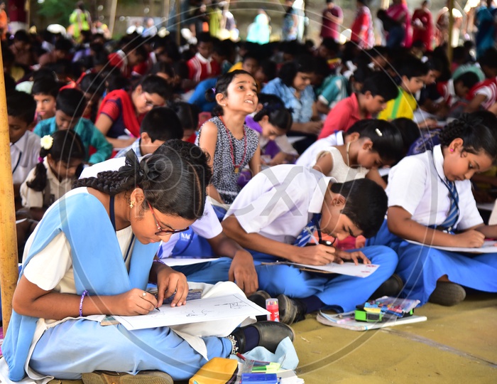School kids during a drawing competition