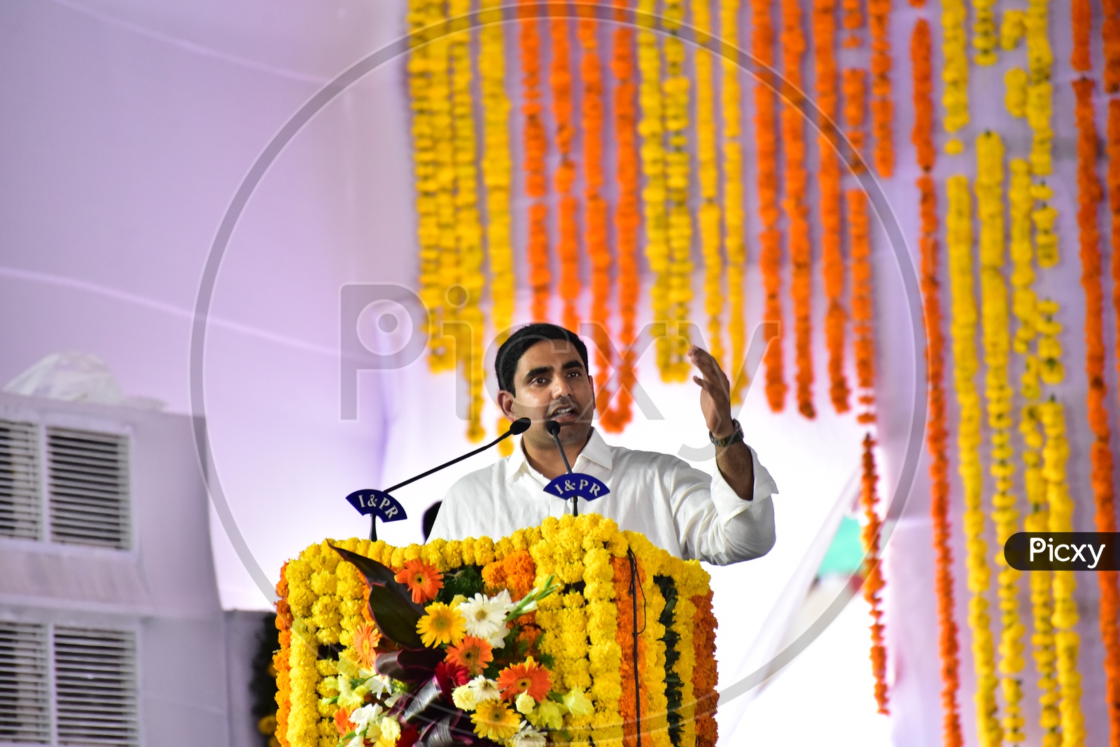 State Minister for Information Technology and Rural Development Nara Lokesh addressing a speech during the launch of Swacch Andhra Mission