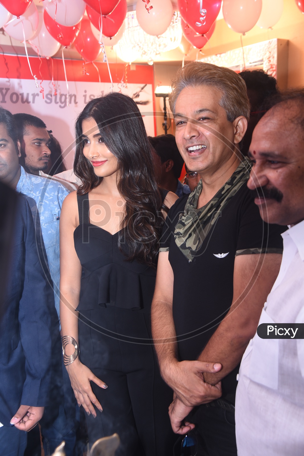 Pooja Hegde alongside Jawed Habib during Jawed Habib Salon Inauguration ceremony