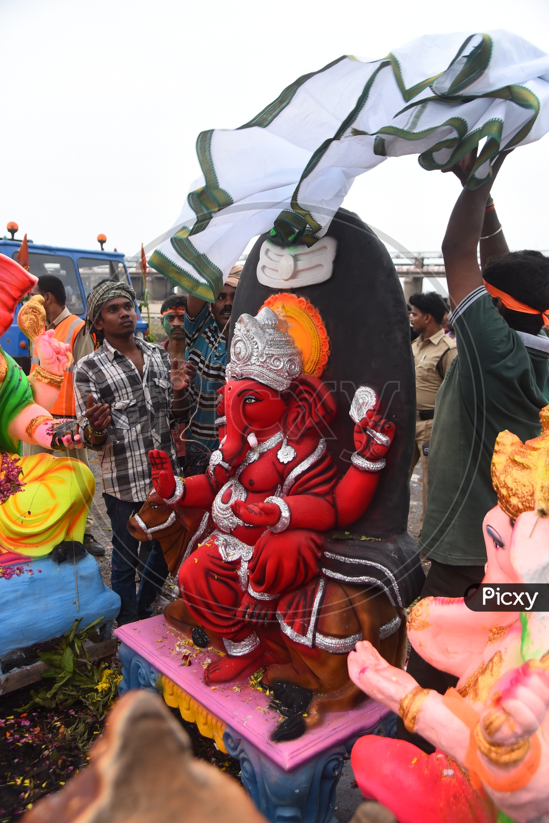 Ganesha Idol being prepared for the visarjan