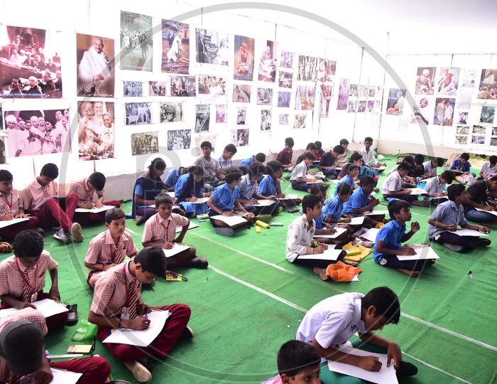 School children during a drawing competition